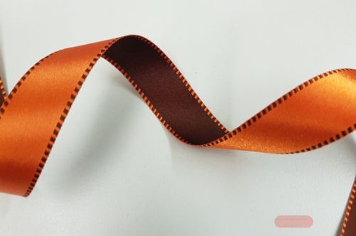 Bild von Band 25m/ 25mm, Satin-Duo Würfelkante, kupfer/braun