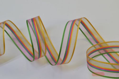 Bild von Band 25m/ 15mm, Organza Streifen farbig, rosa-bunt