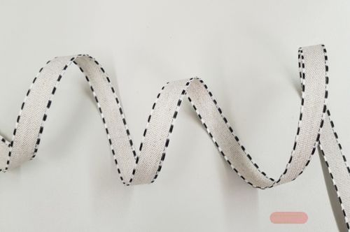 Bild von Band 25m/ 15mm, Leinen mit Würfelkante, grau-schwarz