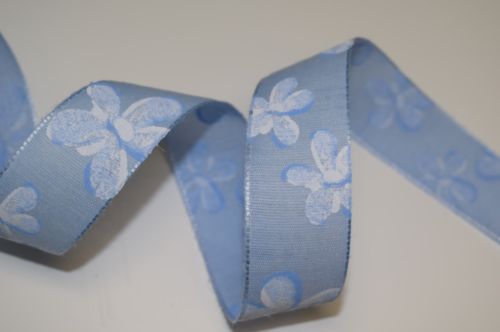 Bild von Band 25m/ 25mm, Blumen auf Leinen, blau