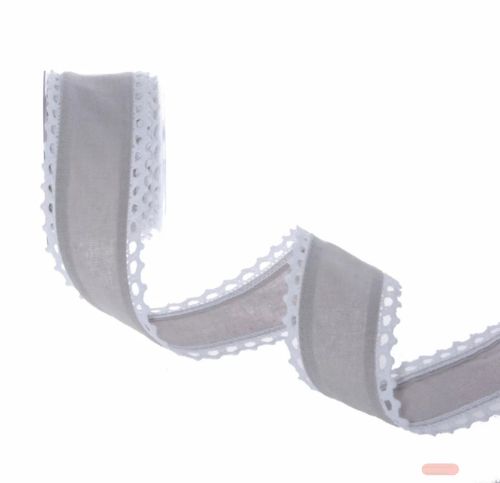 Bild von Band 10m/ 50mm, Cotton m. Häkelspitze, grau
