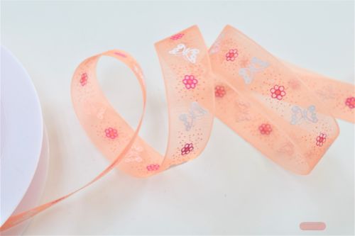 Bild von Band 25m/ 15mm, Organza m.Schmetterling, orange