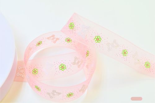 Bild von Band 25m/ 15mm, Organza m.Schmetterling, pink