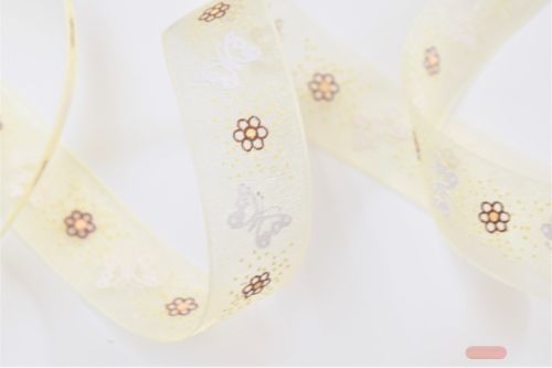 Bild von Band 25m/ 15mm, Organza m.Schmetterling, beige