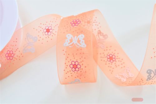 Bild von Band 25m/ 25mm, Organza m.Schmetterling, orange