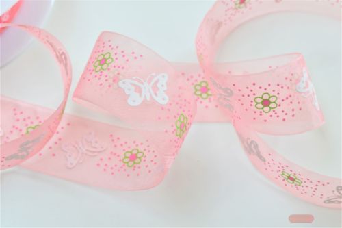 Bild von Band 25m/ 25mm, Organza m.Schmetterling, pink