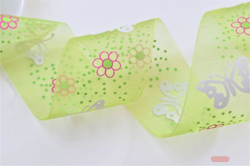 Bild von Band 25m/ 40mm, Organza m.Schmetterling, grün