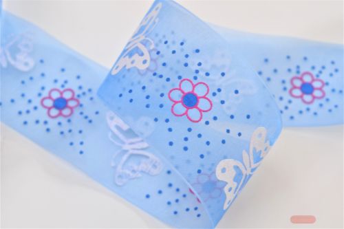 Bild von Band 25m/ 40mm, Organza m.Schmetterling, blau