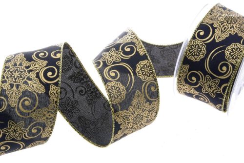 Bild von Band 10m/ 50mm, Sternornament, schwarz/gold