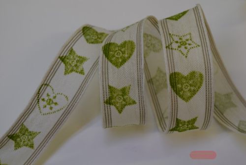 Bild von Band 20m/ 25mm, Sticksterne -Drahtkante, grün