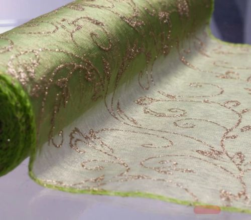 Bild von Tischband 5m/ 28cm, Organza GlitzerMotiv, grün