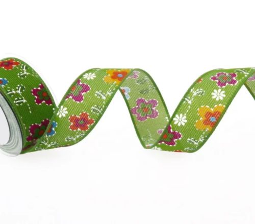 Bild von Band 10m/ 40mm, Fancy Rustic Flower, grün