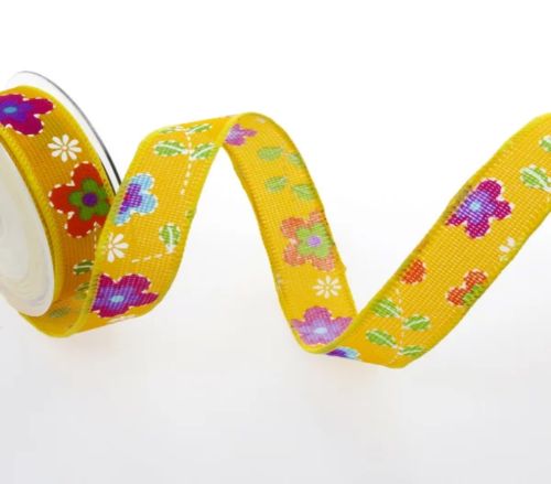 Bild von Band 10m/ 25mm, Fancy Rustic Flower, gelb