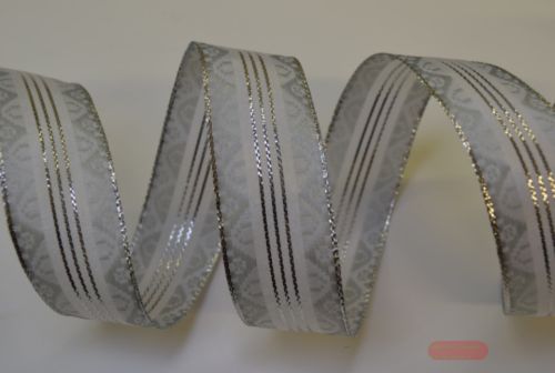 Bild von Band 20m/ 25mm, Deko m.Lurexstreifen, weiss-silber