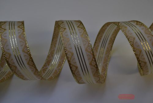 Bild von Band 20m/ 25mm, Deko m.Lurexstreifen, natur-gold
