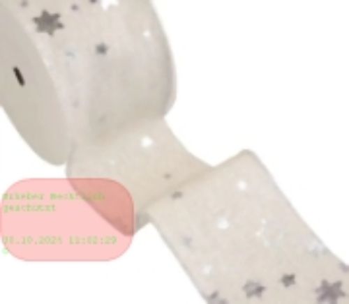 Bild von Band 10m/ 65mm, Leinen Sterne, natur-silber