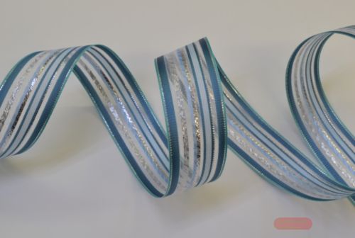 Bild von Band 25m/ 25mm, Organza Streifen, blaugrau