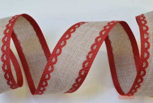 Bild von Band 10m/ 40mm, Leinen mit Kante, natur/rot