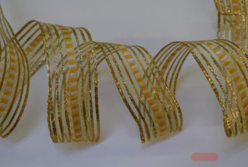 Bild von Band 20m/ 25mm, Organza m. Goldstreifen, gold