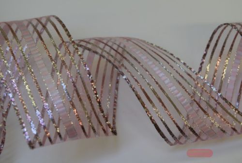 Bild von Band 20m/ 40mm, Organza m. Silberstreifen, rosa
