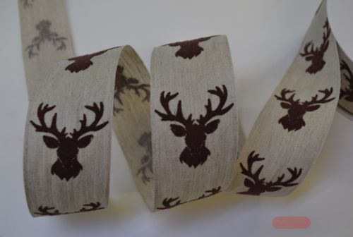 Bild von Band 20m/ 40mm, Hirsch auf Leinen, braun