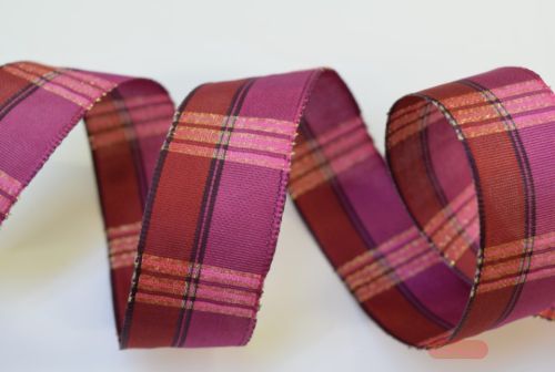 Bild von Band 25m/ 25mm, Karo mit Lurex, rubin/aubergine