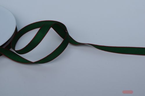 Bild von Band 20m/ 10mm, Uni mit roter Kante, dunkelgrün*
