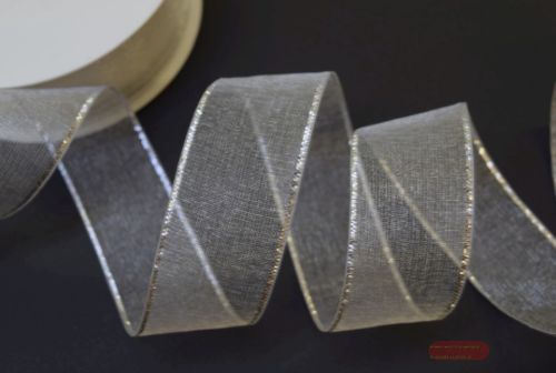 Bild von Band 25m/ 25mm, Organza mit Lurex, weiss/silber