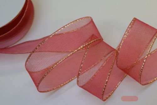 Bild von Band 15m/ 25mm, Organza mit Lurex, rot-gold