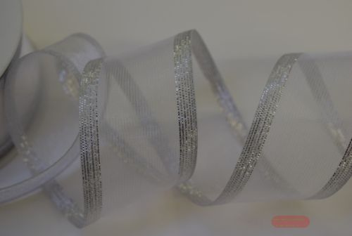 Bild von Band 25m/ 40mm, Organza mit Lurexkante, weiss