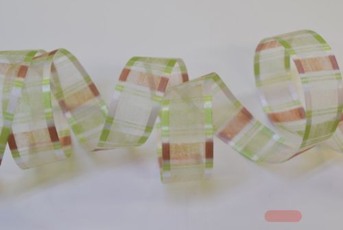Bild von Band 25m/ 25mm, Organza Streifen, braun/grün
