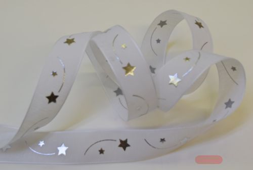 Bild von Band 15m/ 22mm, Star dance, weiss-silber