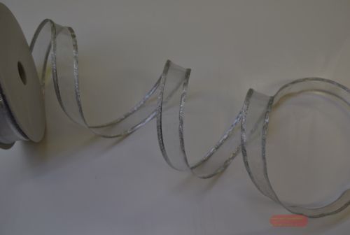 Bild von Band 25m/ 15mm, Organza mit Lurexkante, weiss