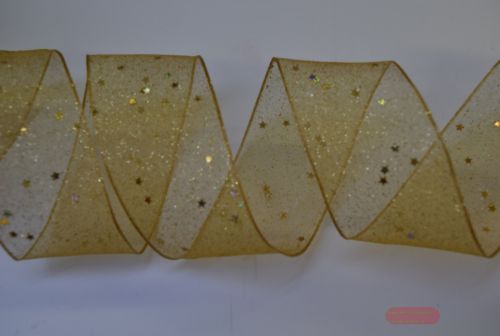 Bild von Band 20m/ 40mm, Glimmer & Sterne Organza, gold