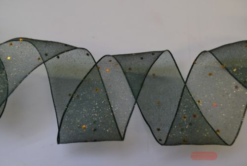Bild von Band 20m/ 40mm, Glimmer & Sterne Organza, d'grün
