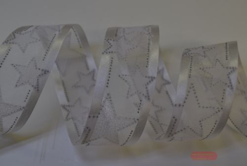 Bild von Band 25m/ 40mm, Organza m. Sternen, weiss/silber