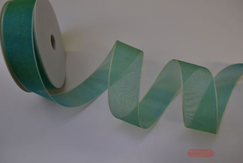Bild von Band 25m/ 25mm, Organza mit Rand, türkisblau