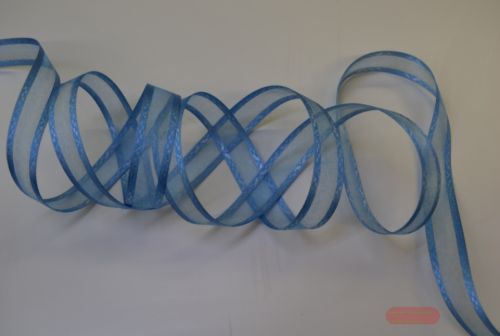 Bild von Band 25m/ 15mm, Motiv an Organza, d'blau