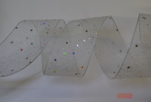 Bild von Band 20m/ 40mm, Glimmer & Sterne Organza, weiss