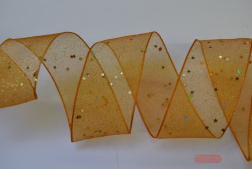 Bild von Band 20m/ 40mm, Glimmer & Sterne Organza, kupfer