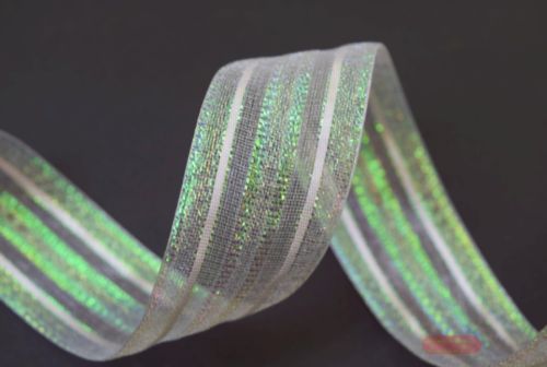 Bild von Band 25m/ 40mm, Organza Streifen, blau-weiss