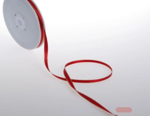 Bild von Band 50m/ 6mm, Satin m. Goldkante, rot