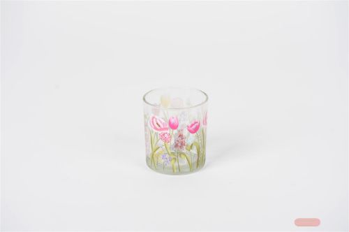 Bild von Votiv Windlicht, Blumen Ø7x H8cm, rosa