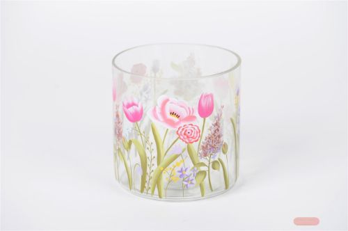 Bild von Windlicht, Blumen Ø15x H15cm, rosa