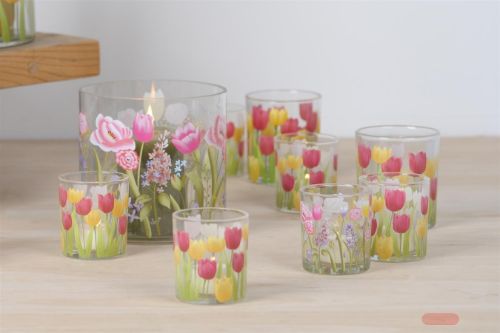 Bild von Votiv Windlicht, Tulpen Ø7x H8cm, bunt