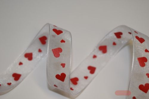 Bild von Band 25m/ 15mm, Herz, rot/weiss