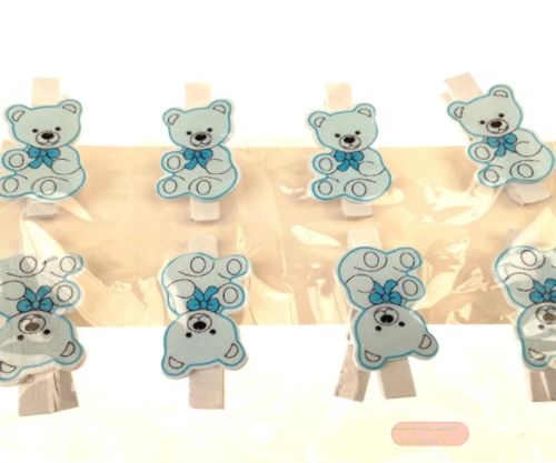 Bild von Klammer, Teddybär Holz 3x 2cm - klebend, hellblau