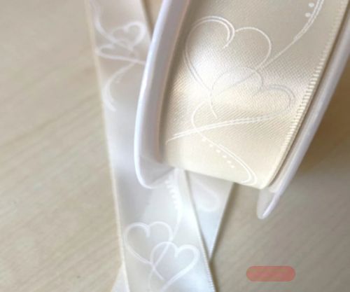Bild von Band 25m/ 25mm, Satin - Hochzeit, creme-weiss
