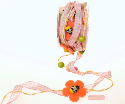 Bild von Girlande 5m/ 10mm, Vichykaro & Blüte, rose/weiss