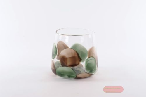 Bild von Glasvase, mundgeblasen Ø21.5x H21cm, vert-marron*